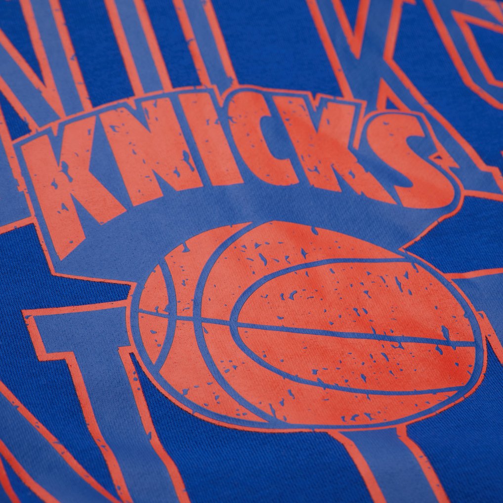 New York Knicks Mitchell & Ness Unisex Hardwood Classics Split 3 Pullover Sweatshirt - Blue
